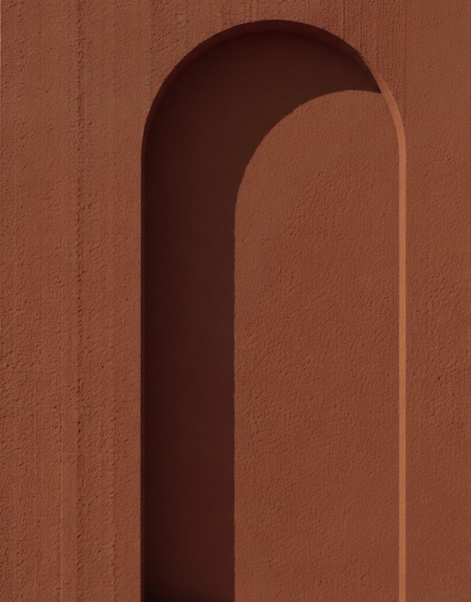 Arch cut into a fluted terracotta wall — Arca Risk Management